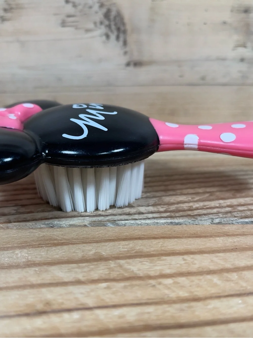 Disney Minnie Mouse Baby Hairbrush Pink Polka Dot Bow Soft Bristles Grooming Acc
